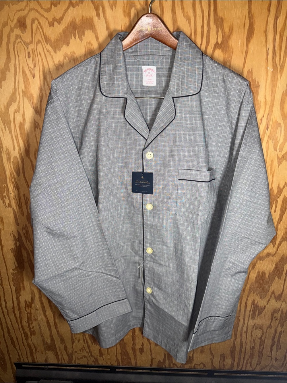 NEW Brooks Brothers 2-Piece Pajama Set Glen Plaid 100% Cotton Drawstring Sleep